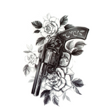 gun with roses Waterproof Temporary Tattoo