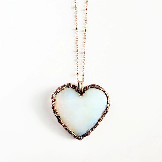 Knapped Opalite Crystal Heart Necklace