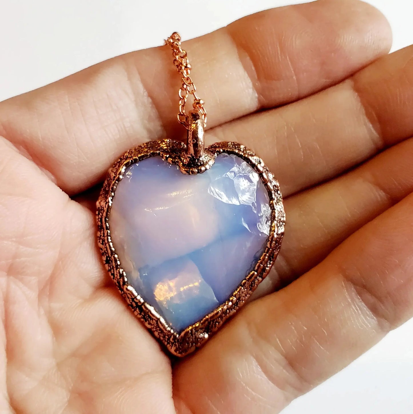 Knapped Opalite Crystal Heart Necklace