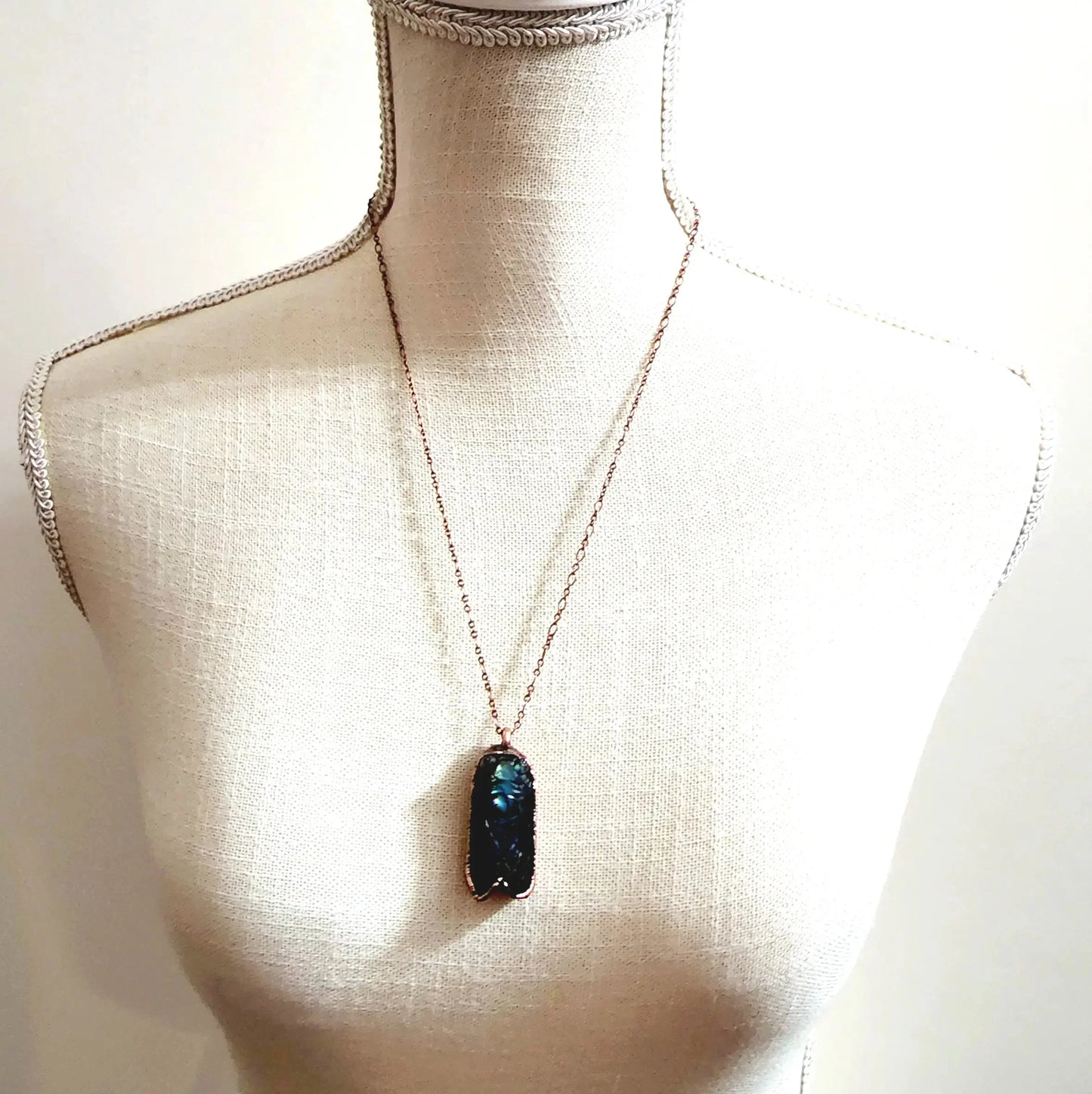 Labradorite Carved Cicada Necklace