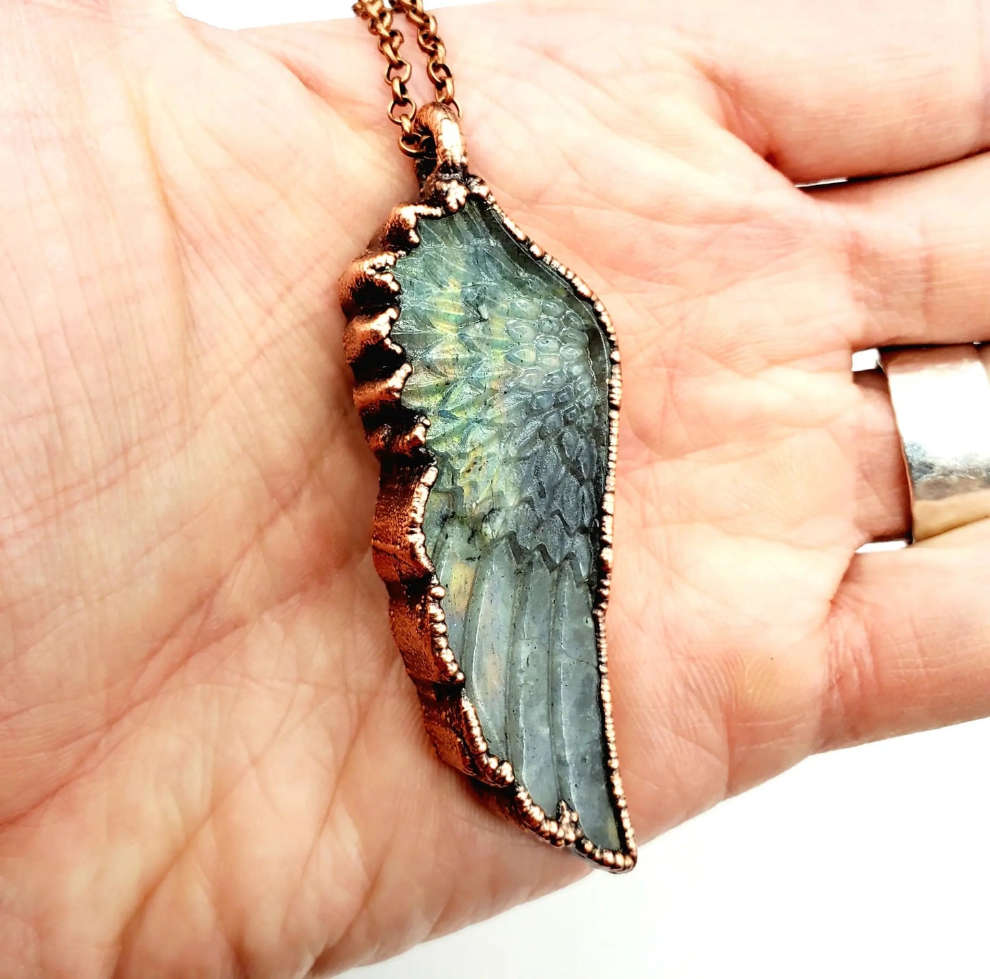 Labradorite Carved Wing Necklace