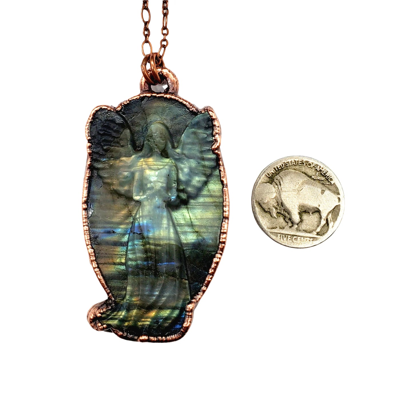 Labradorite Carved Guardian Angel Necklace