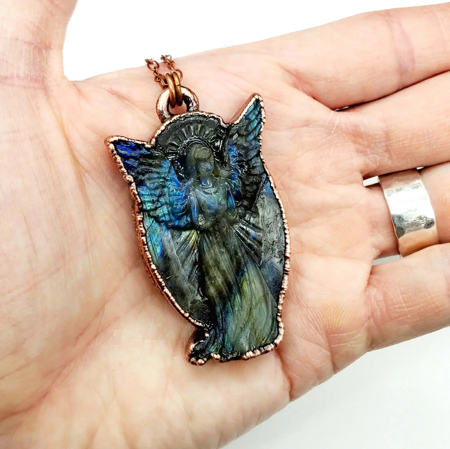 Labradorite Carved Guardian Angel Necklace