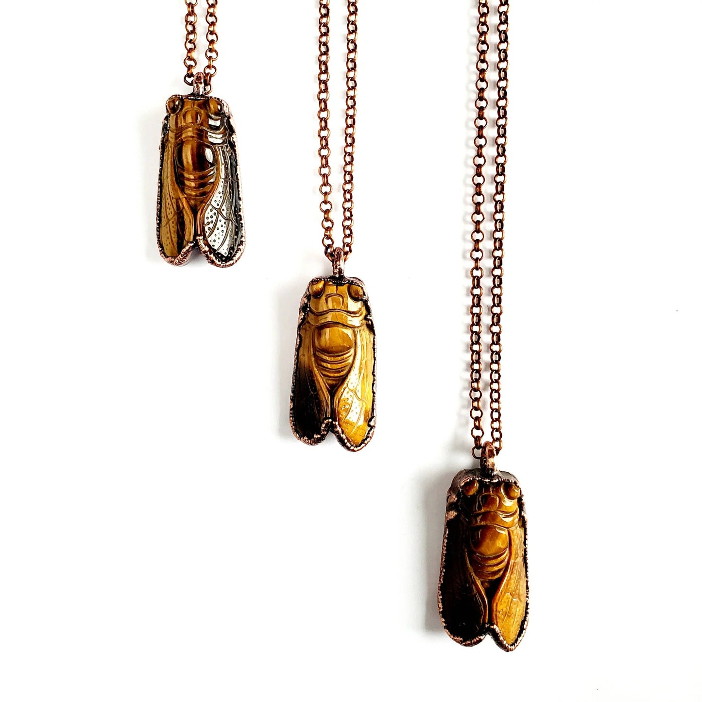 Tiger Eye Carved Cicada Necklace