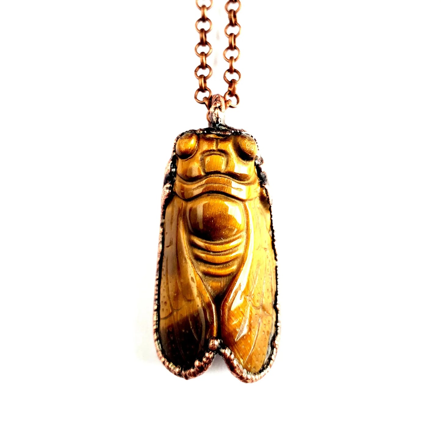 Tiger Eye Carved Cicada Necklace