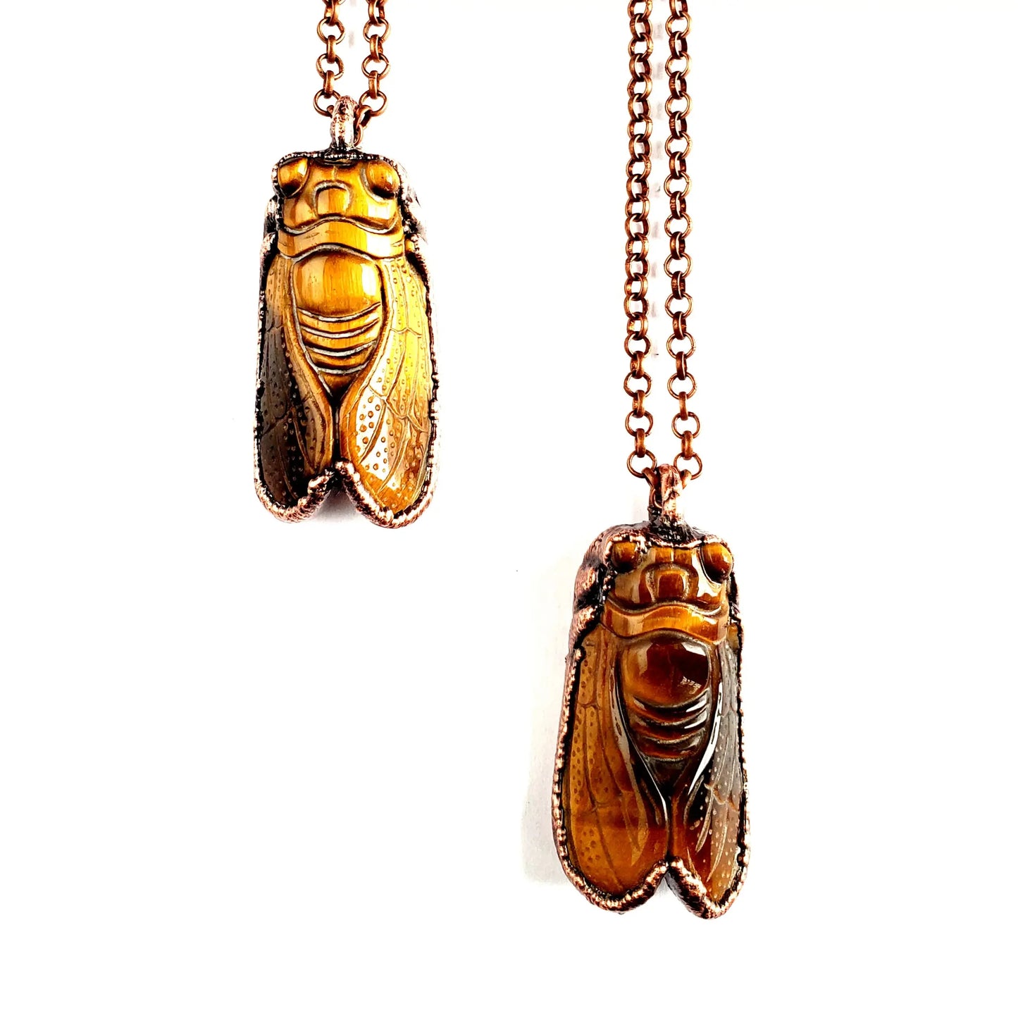 Tiger Eye Carved Cicada Necklace