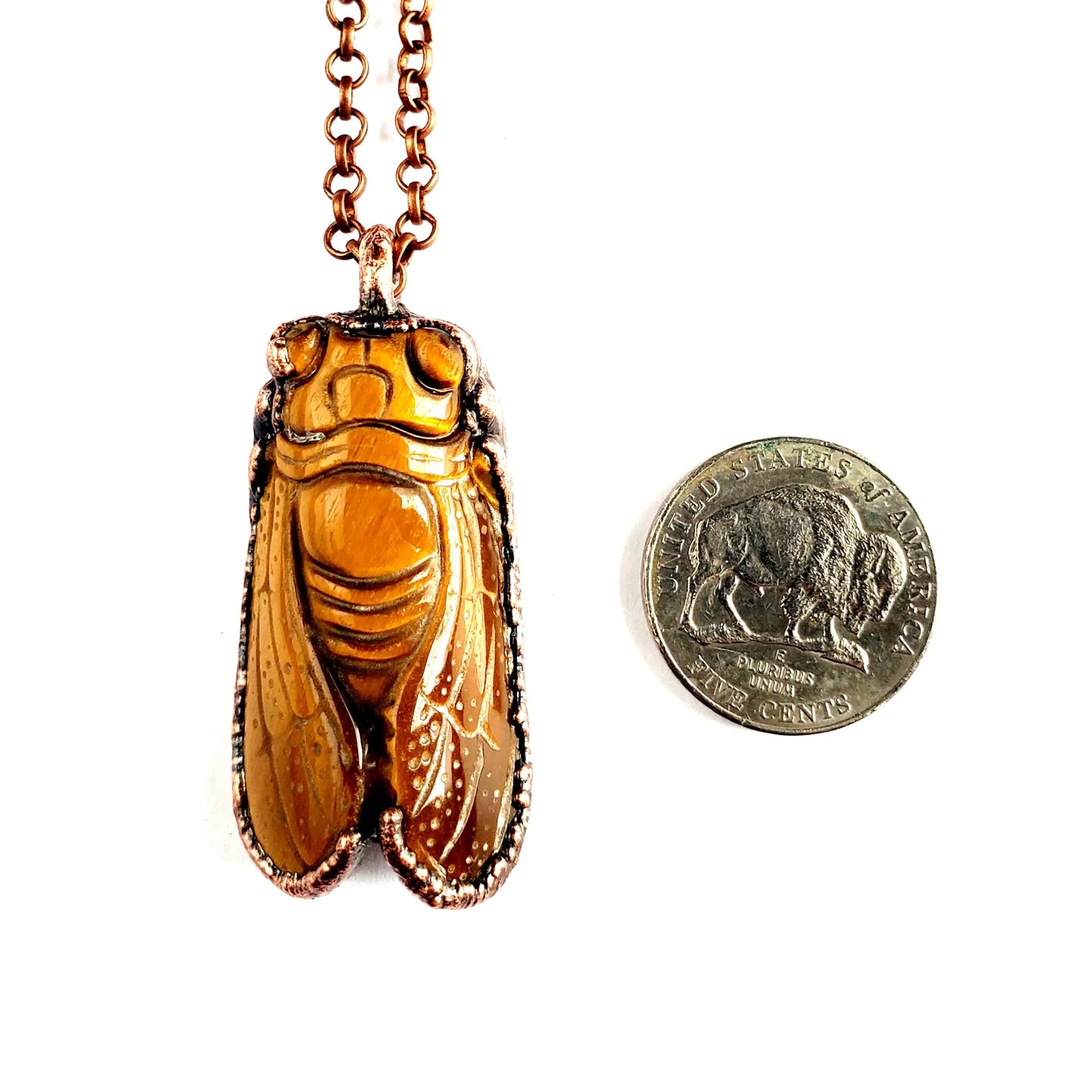 Tiger Eye Carved Cicada Necklace