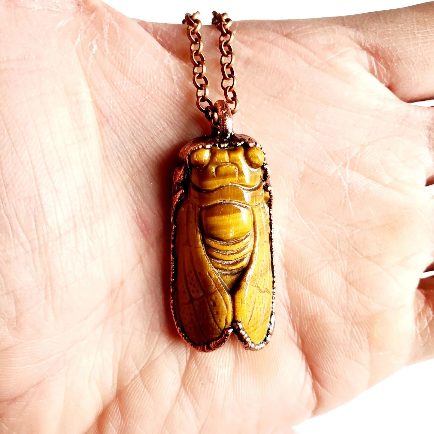 Tiger Eye Carved Cicada Necklace