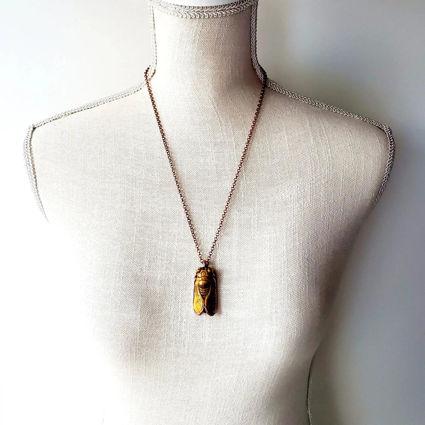 Tiger Eye Carved Cicada Necklace