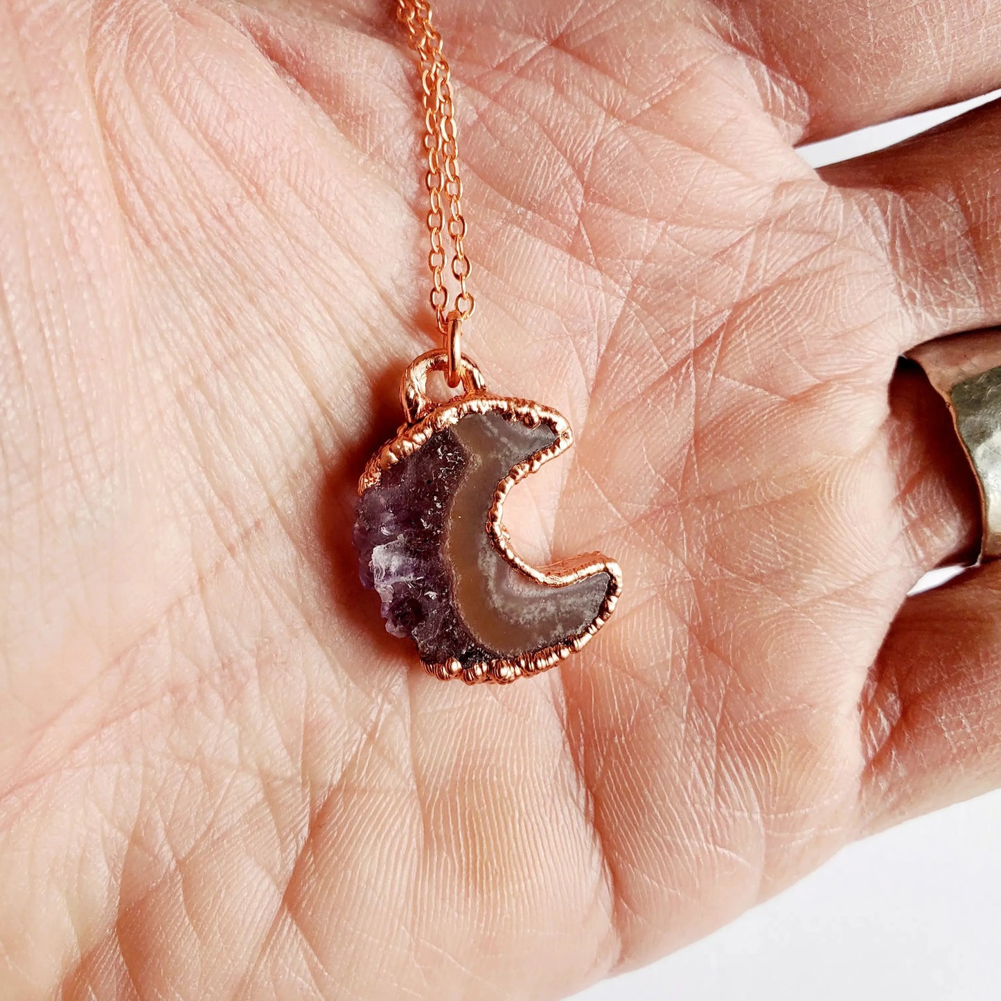 Petite Amethyst & Jasper Crescent Moon Necklace