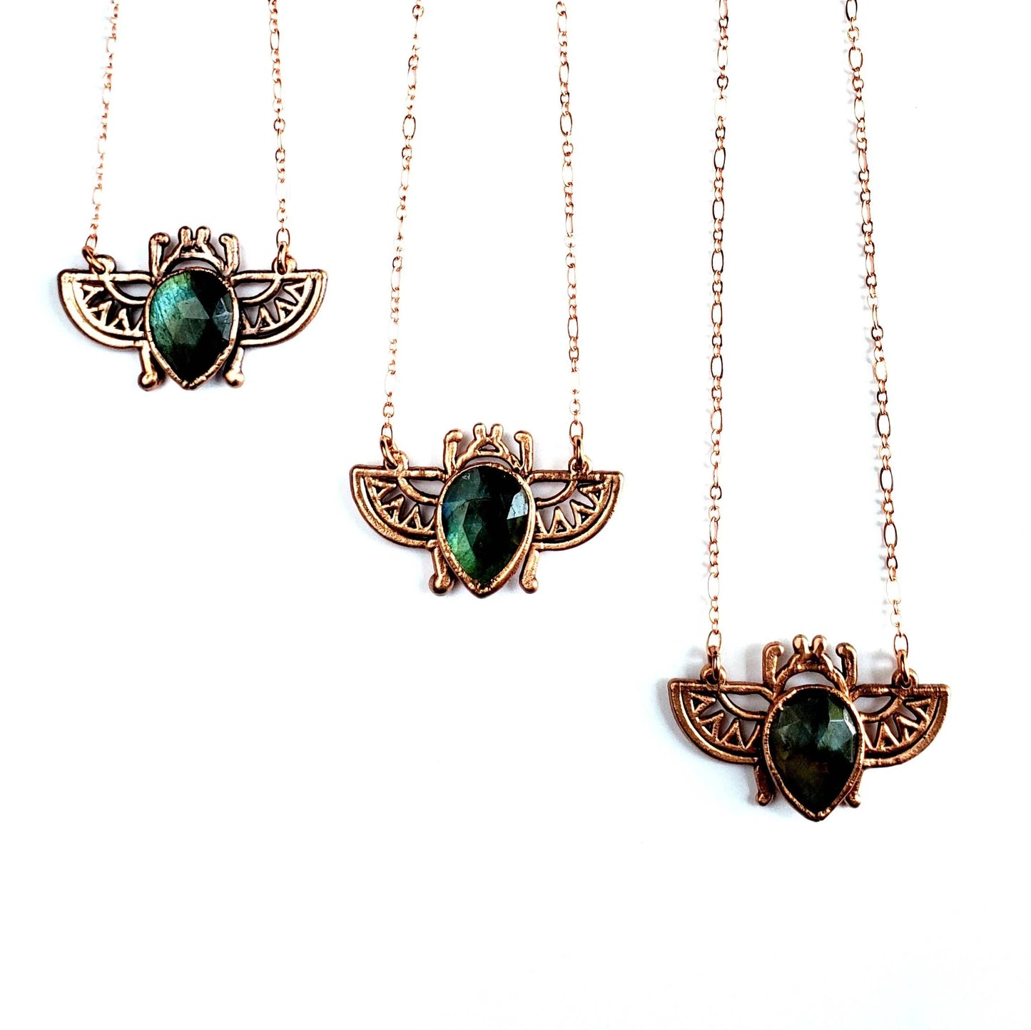 Labradorite Egyptian Scarab Beetle Necklace