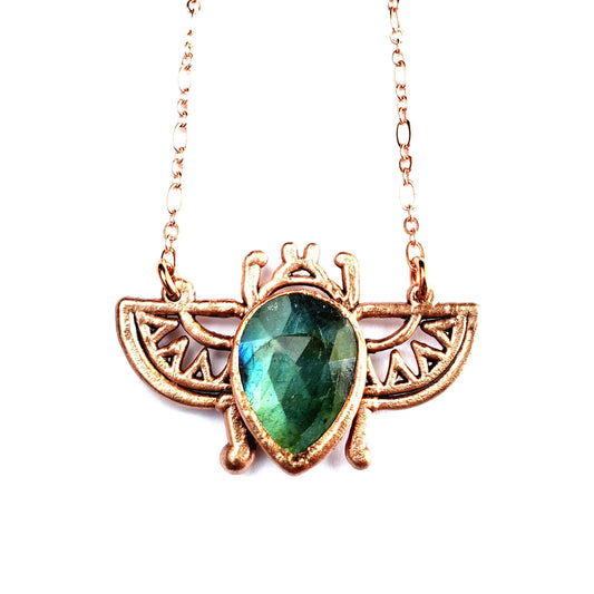 Labradorite Egyptian Scarab Beetle Necklace