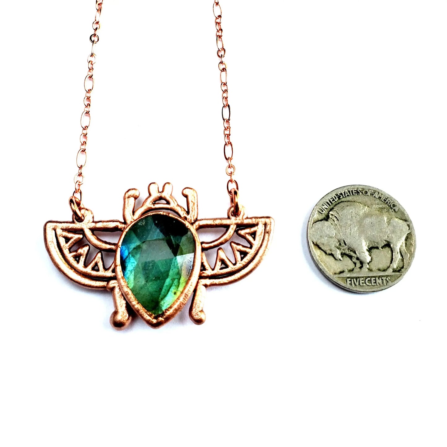 Labradorite Egyptian Scarab Beetle Necklace