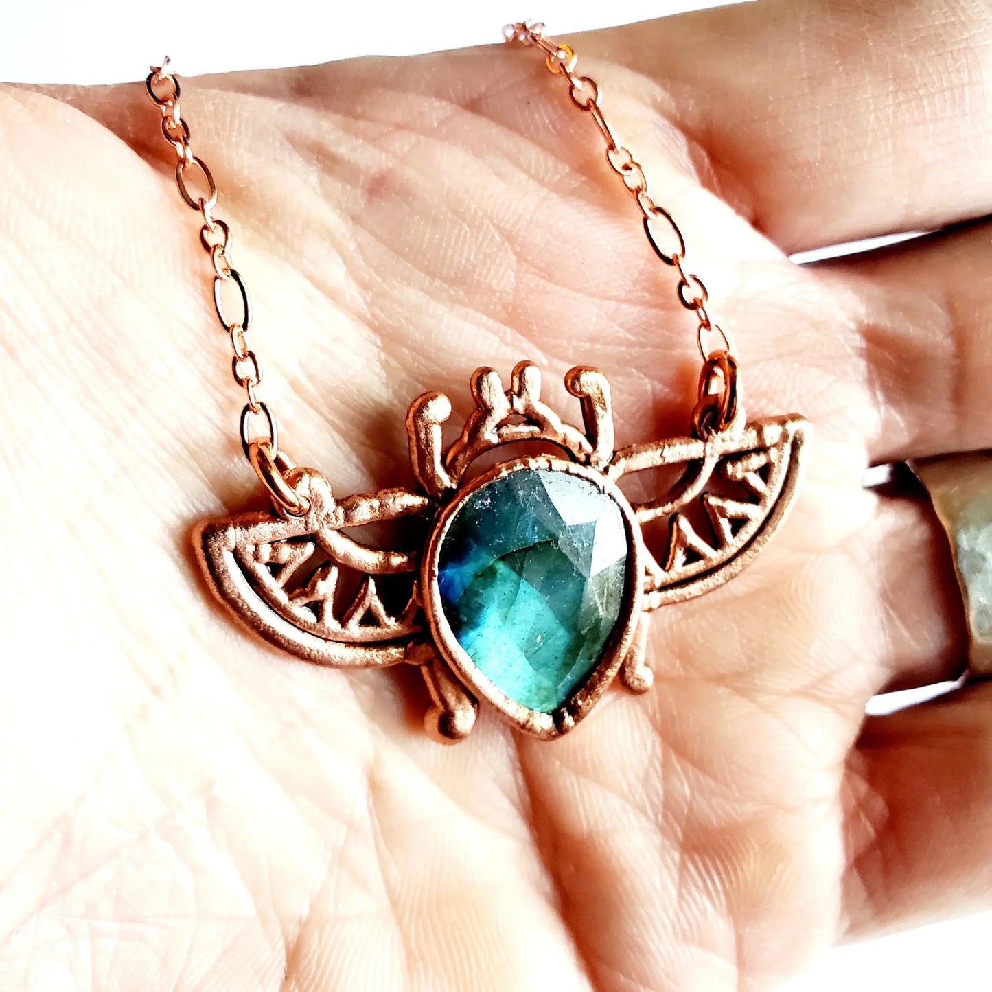 Labradorite Egyptian Scarab Beetle Necklace