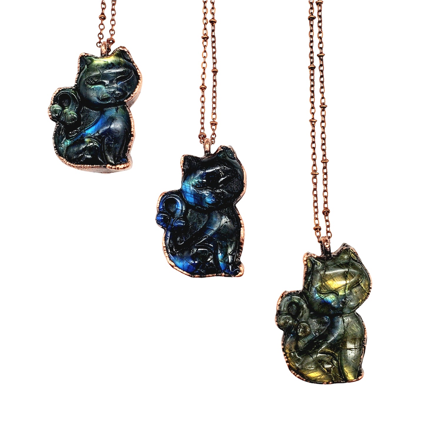 Labradorite Carved Kitten Necklace