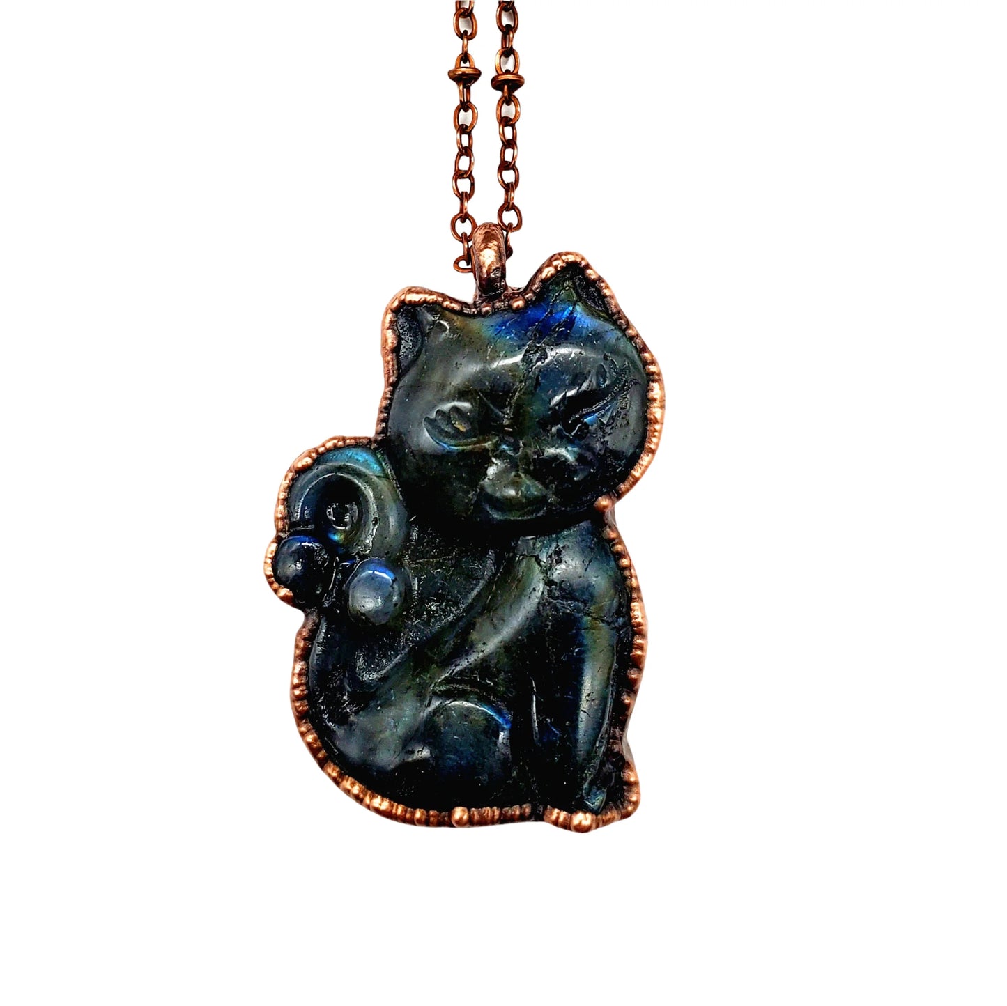 Labradorite Carved Kitten Necklace