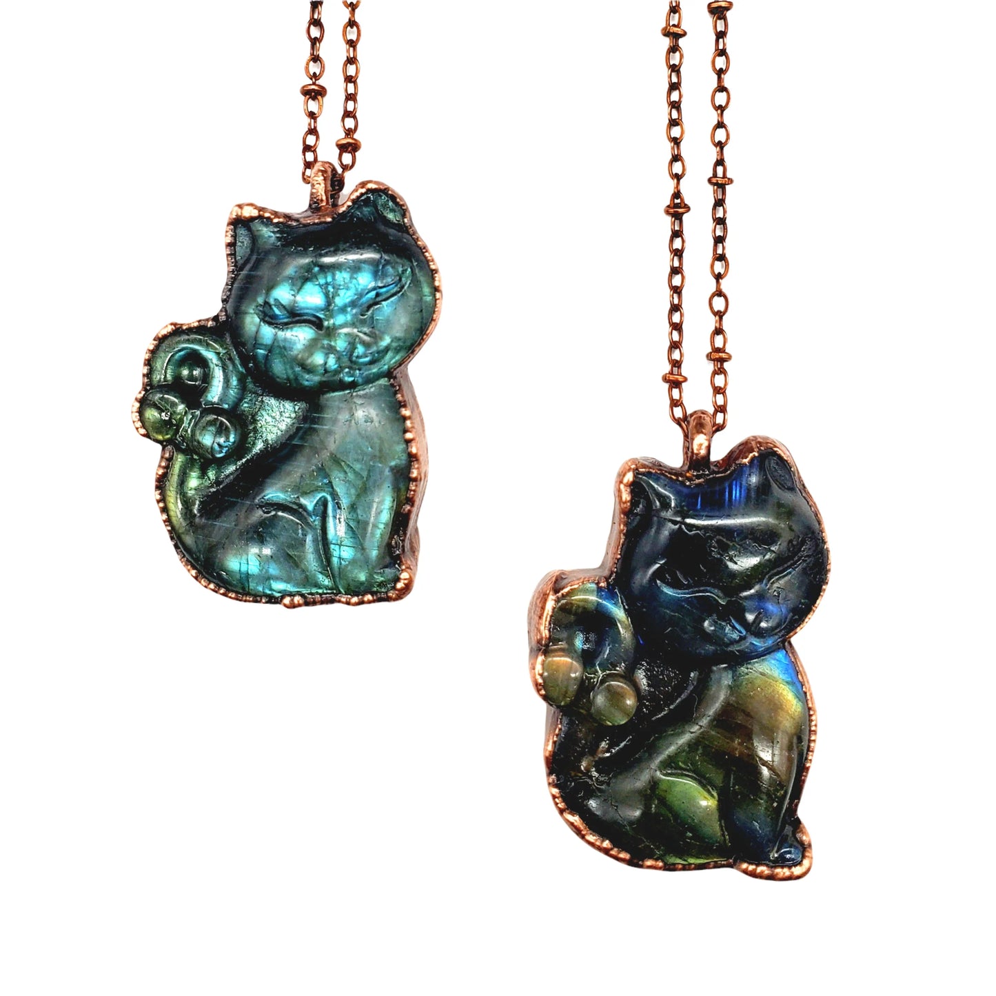 Labradorite Carved Kitten Necklace