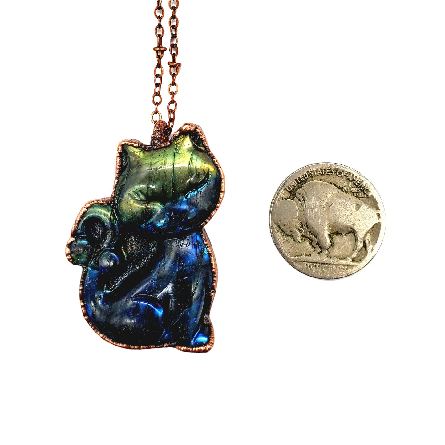 Labradorite Carved Kitten Necklace