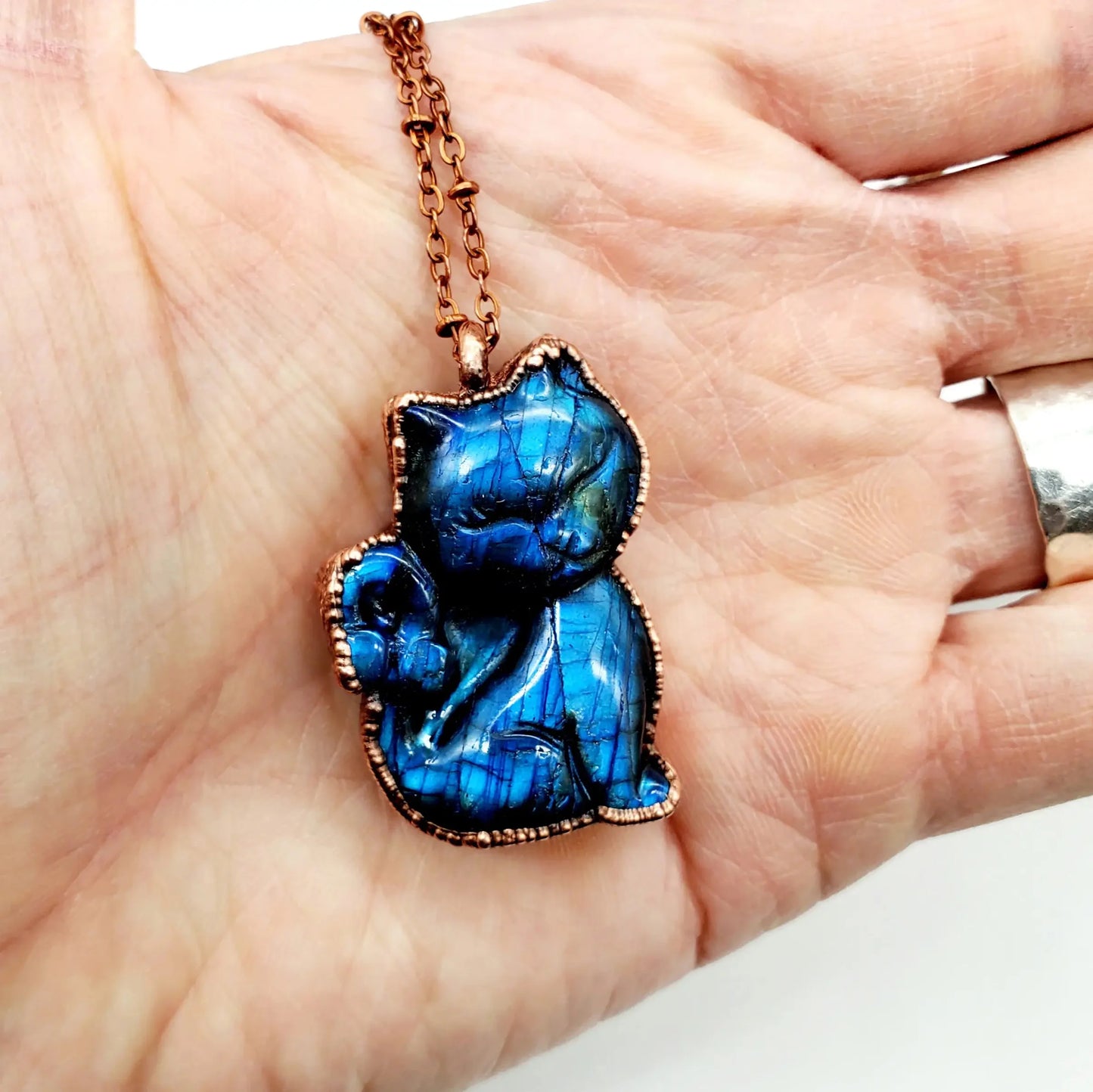 Labradorite Carved Kitten Necklace