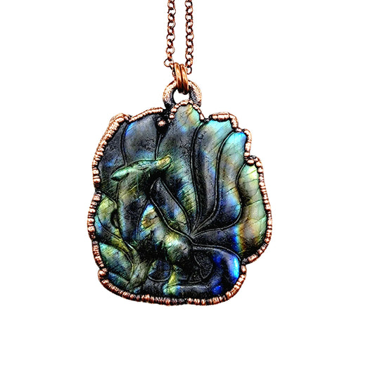 Labradorite Carved Nine Tail Fox Necklace