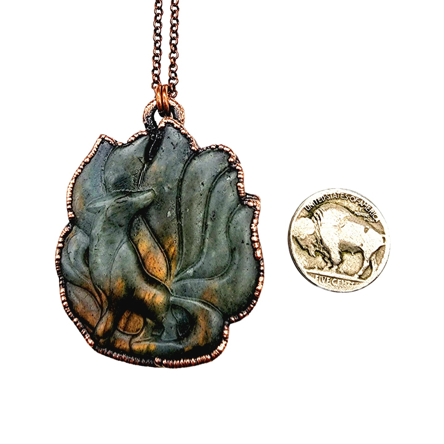 Labradorite Carved Nine Tail Fox Necklace