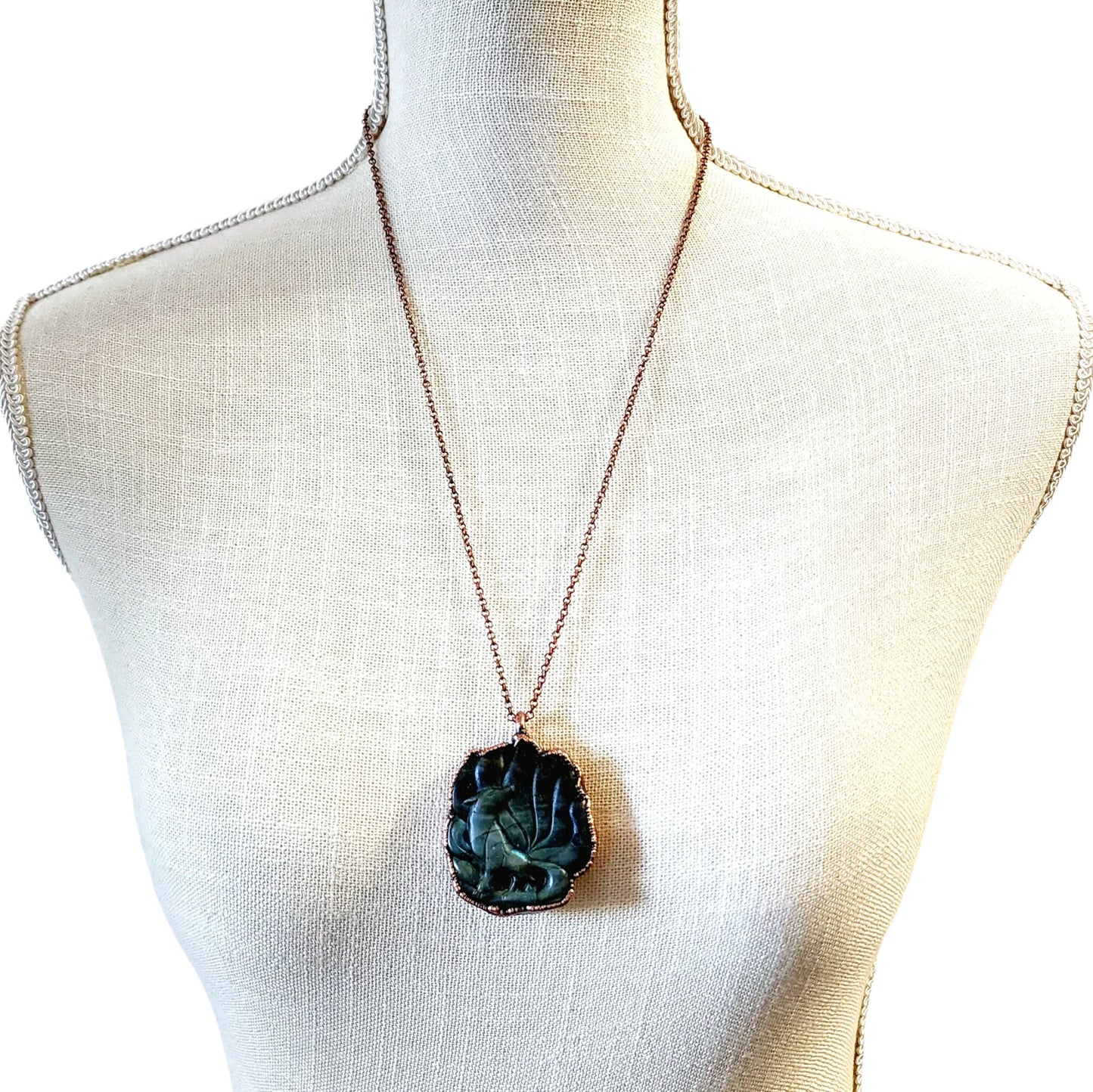 Labradorite Carved Nine Tail Fox Necklace