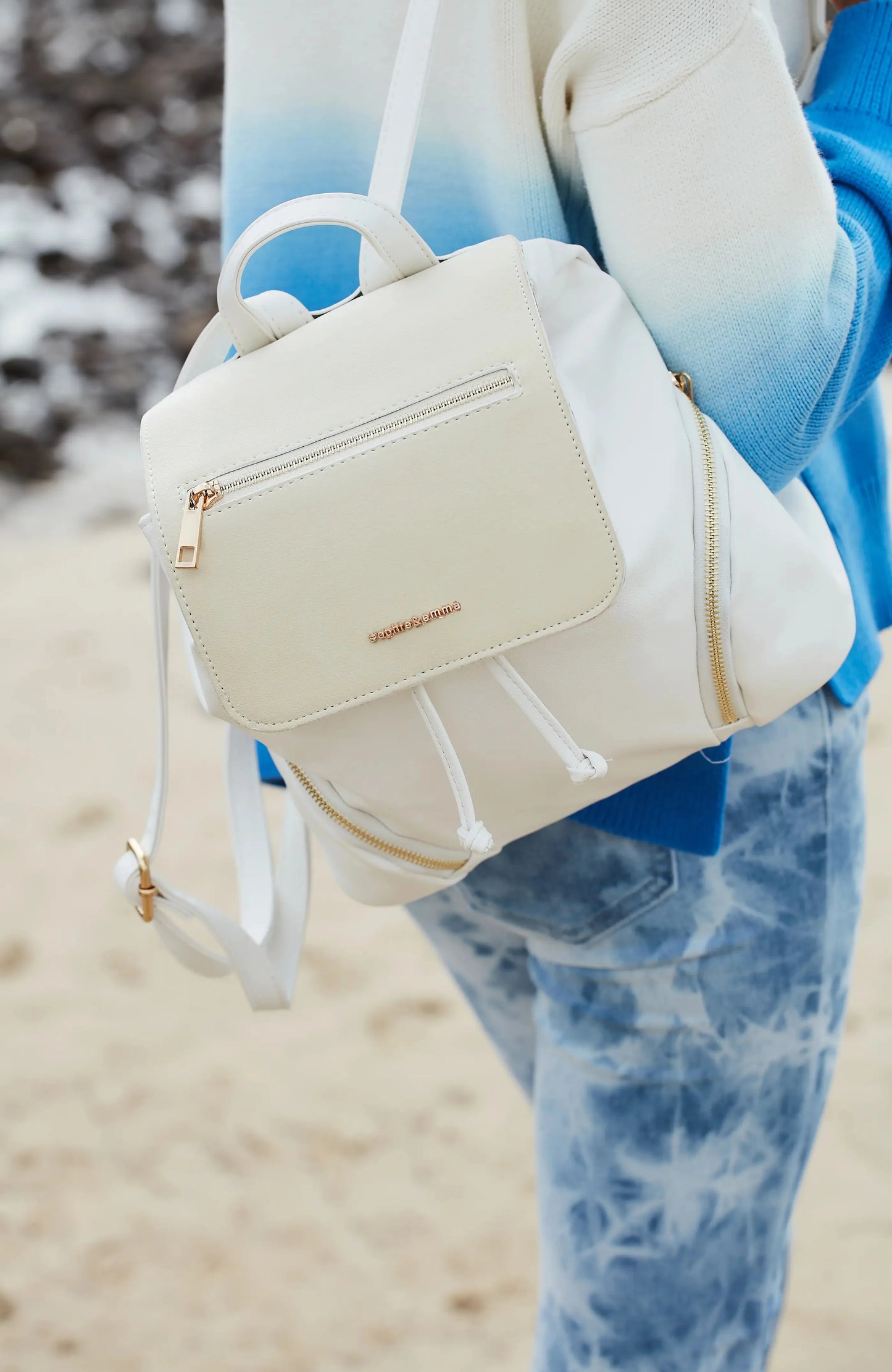 Vegan Leather Suede Satchel Backpack (WHITE)