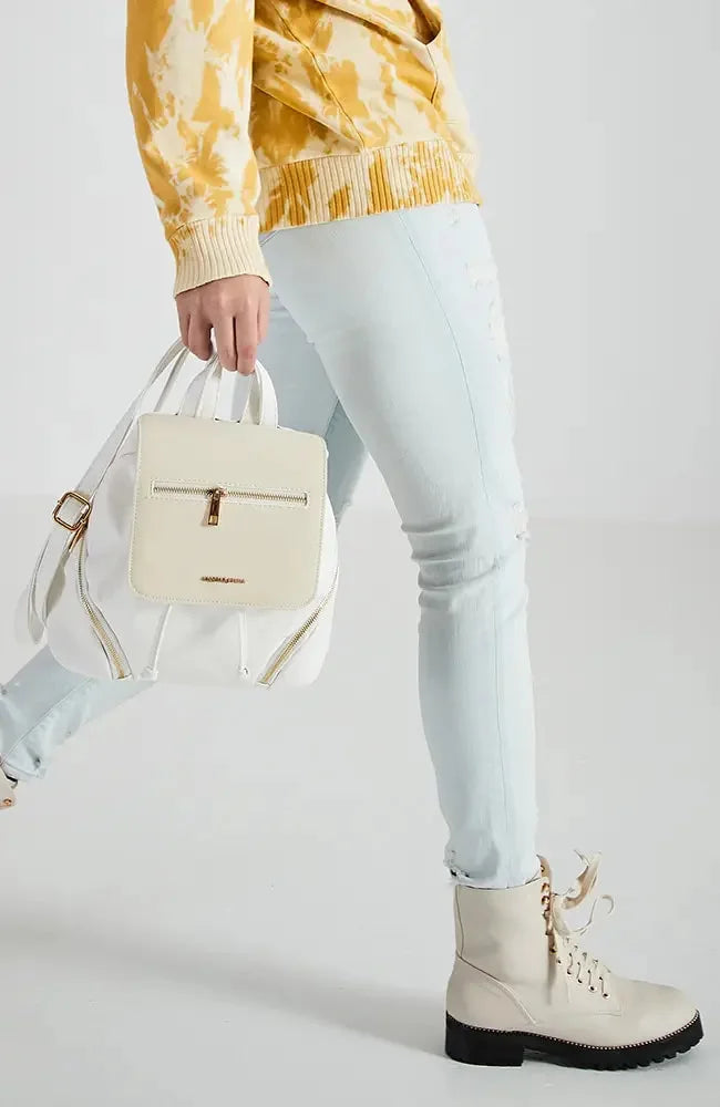 Vegan Leather Suede Satchel Backpack (WHITE)