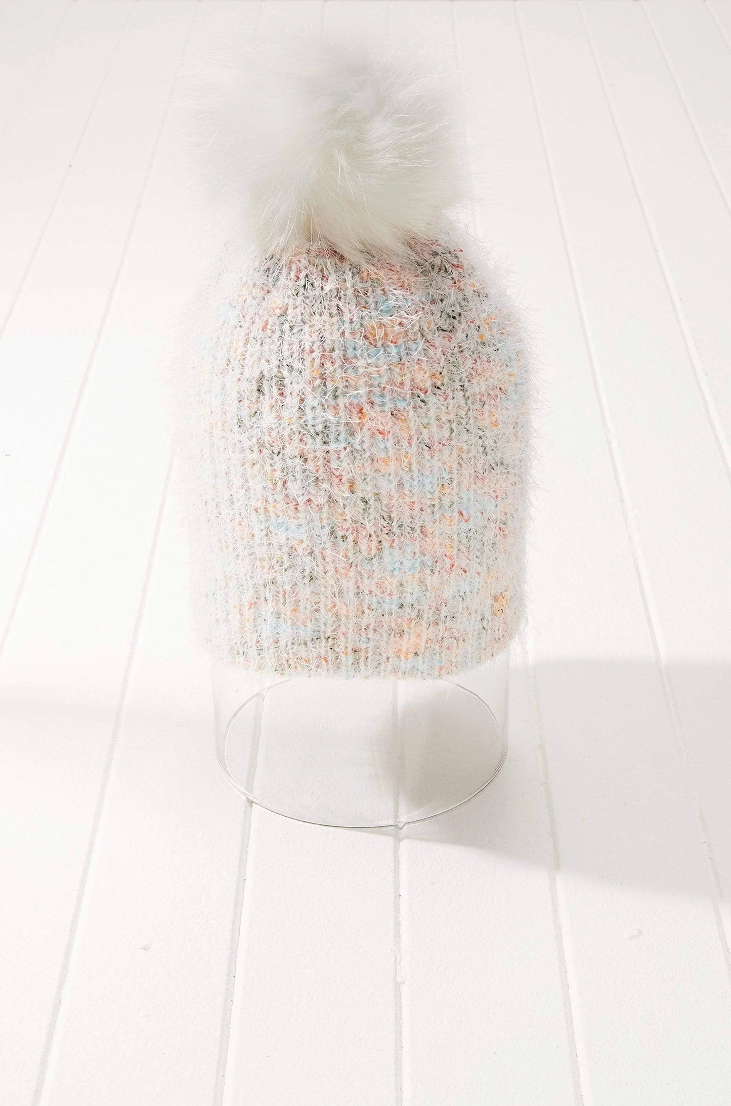 Vegan Faux Fur Cozy Flecked Knit Pom Beanie