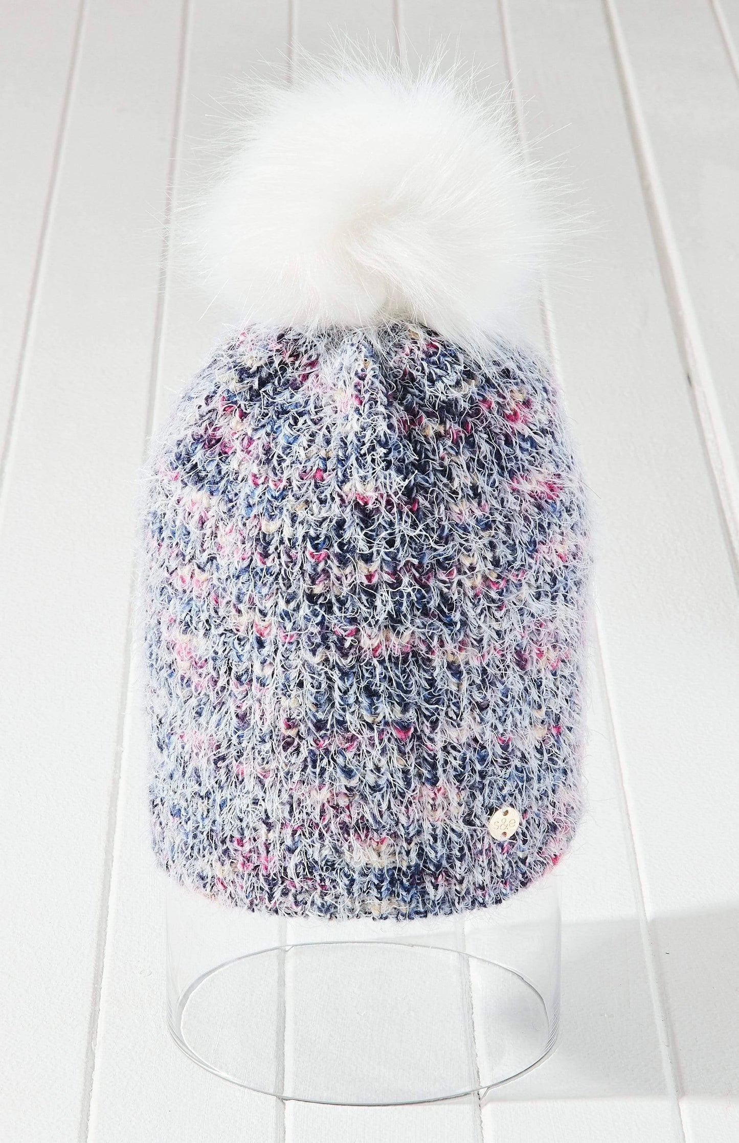 Vegan Faux Fur Cozy Flecked Knit Pom Beanie