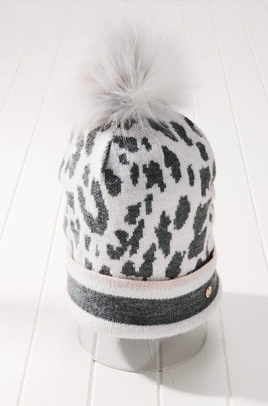 Vegan Faux Fur Leopard Print Rhinestone Beanie