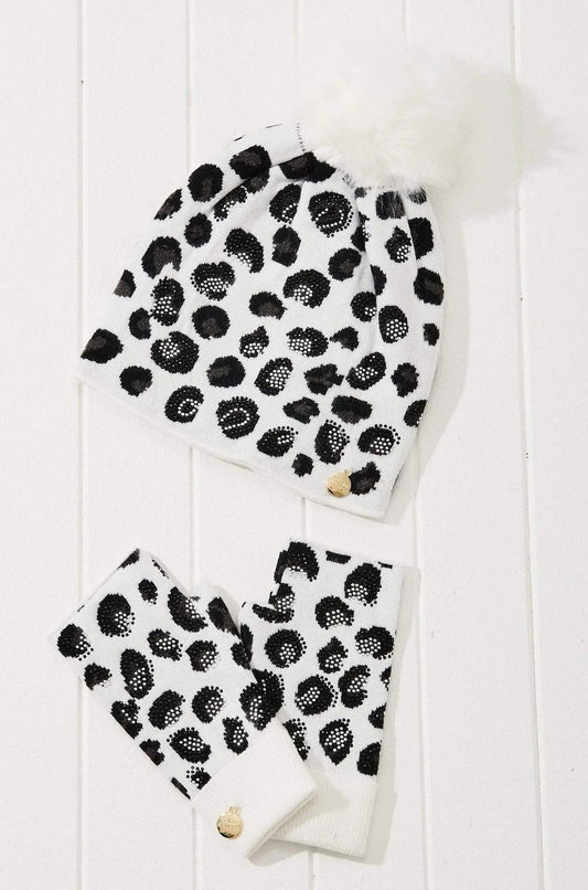 Vegan Faux Fur Leopard Print Rhinestone SET