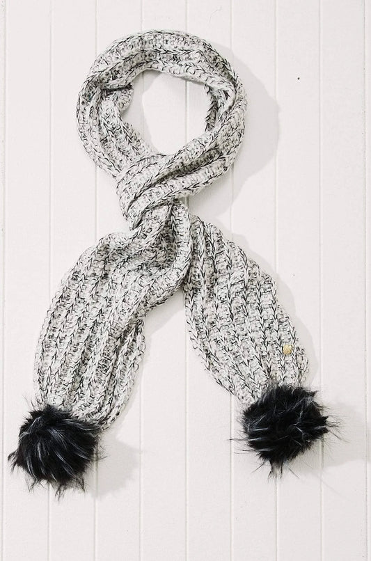 Vegan Faux Fur Chunky Ribbed Knit Pom Scarf