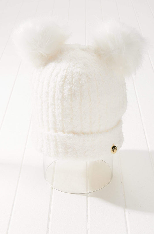 Vegan Faux Fur Fluffy Double Pom Beanie Hat