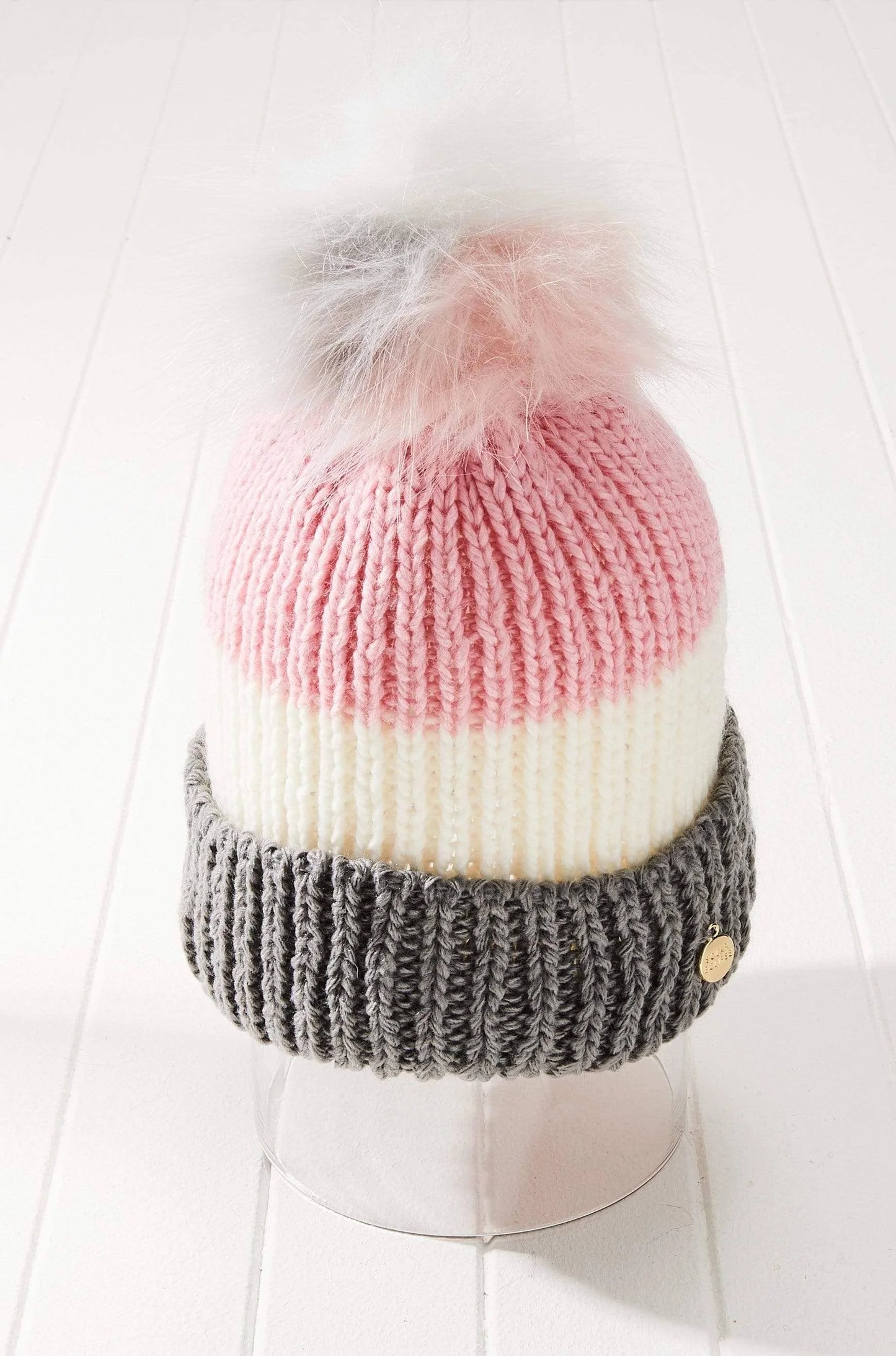 Vegan Fur Mt Martha Striped Beanie