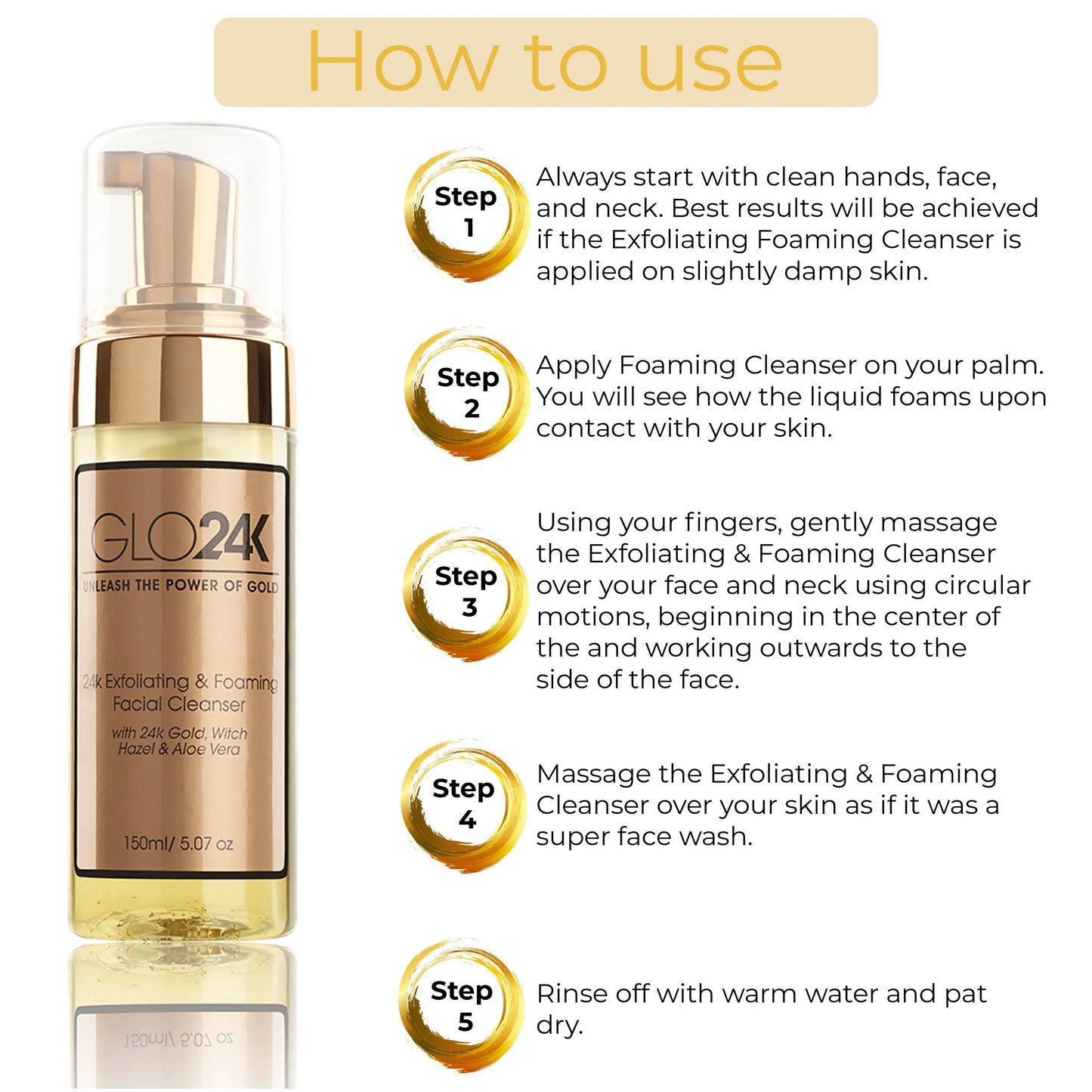 24K Foaming Cleanser with 24k Gold, Witch Hazel & Aloe Vera