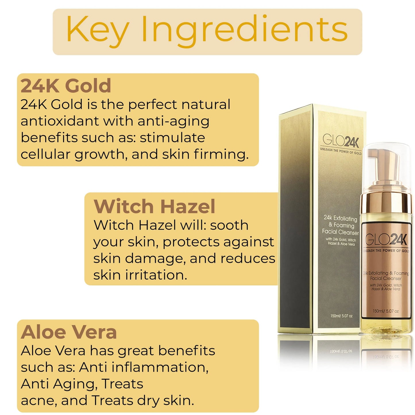 24K Foaming Cleanser with 24k Gold, Witch Hazel & Aloe Vera