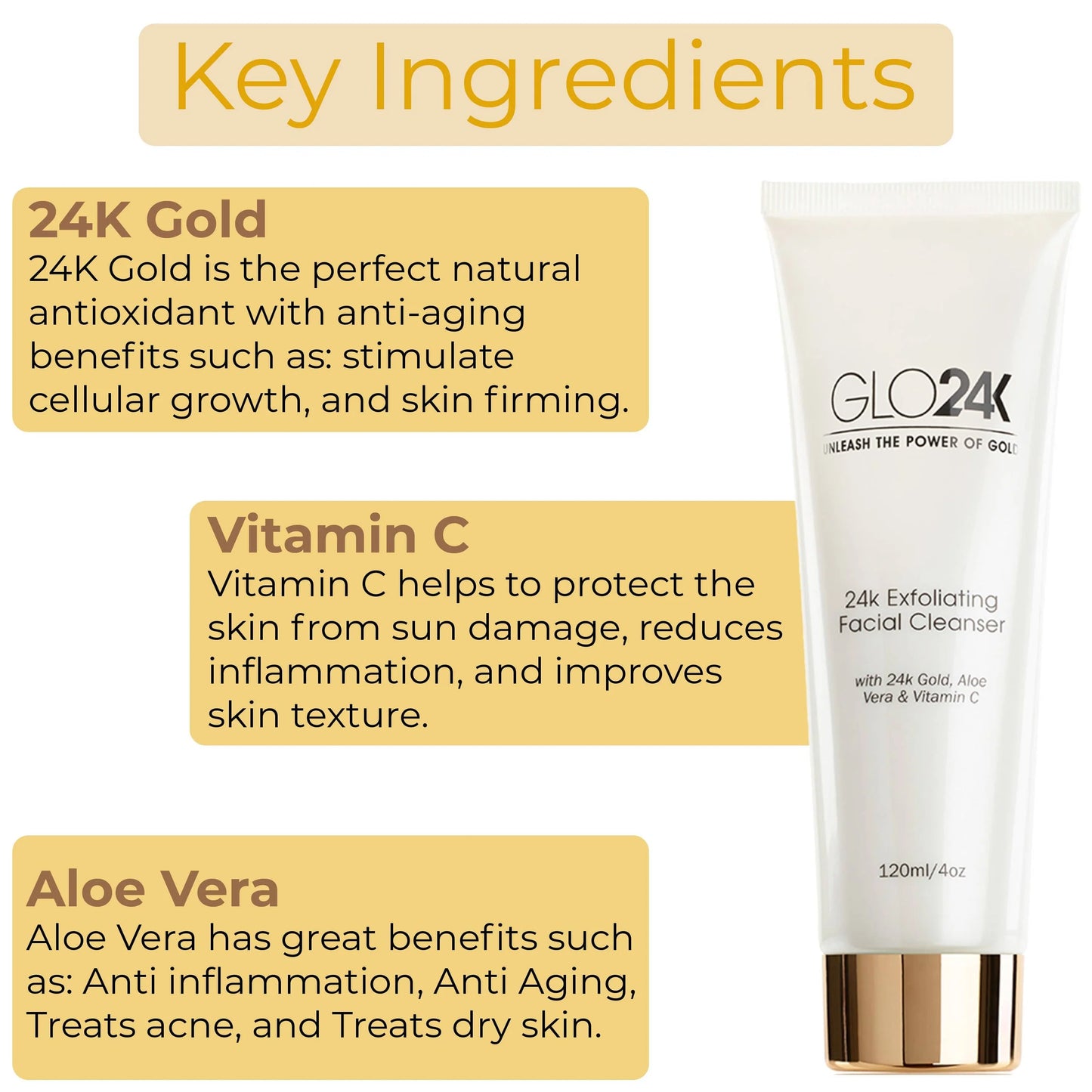 24k Exfoliating Facial Cleanser with 24k Gold, Aloe Vera