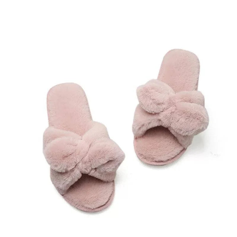 Plush Bow Knot Slippers (SIZE L/XL)