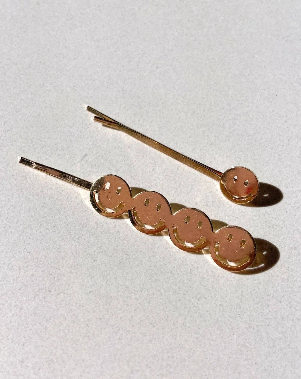 2pc Gold Smiley Bobby Pin duo Set