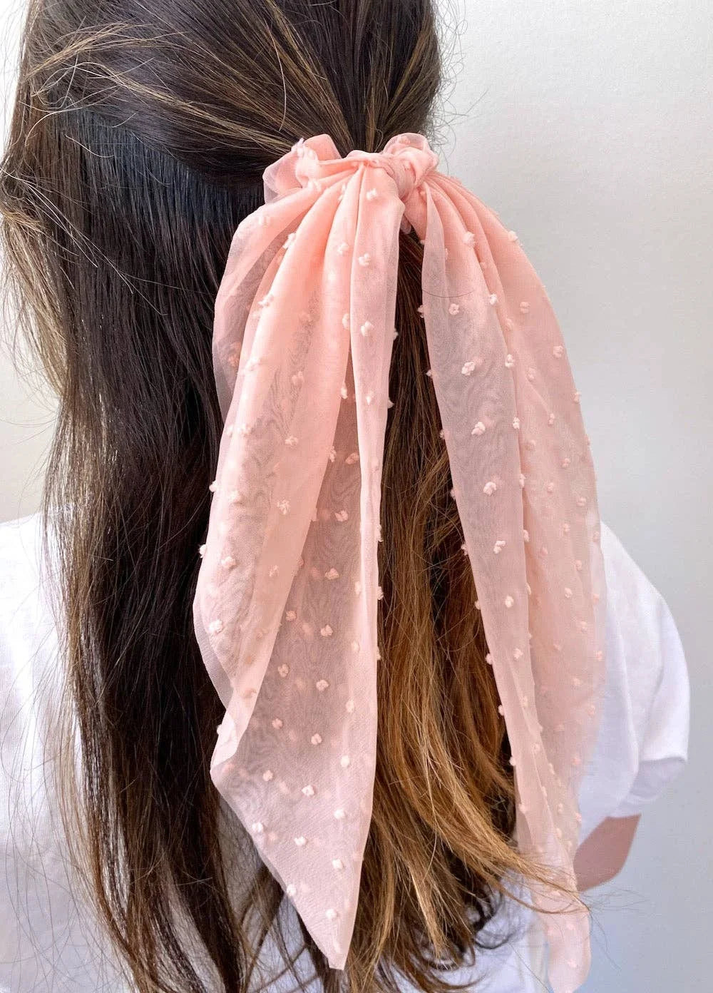 3pc Scarf Scrunchie Set | Polka Dot Chiffon PINK/WHITE/BLUE