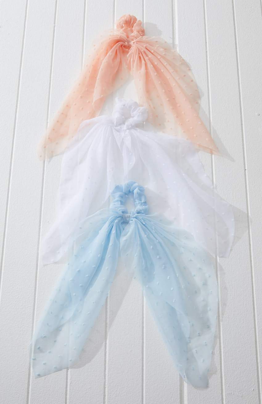 3pc Scarf Scrunchie Set | Polka Dot Chiffon PINK/WHITE/BLUE