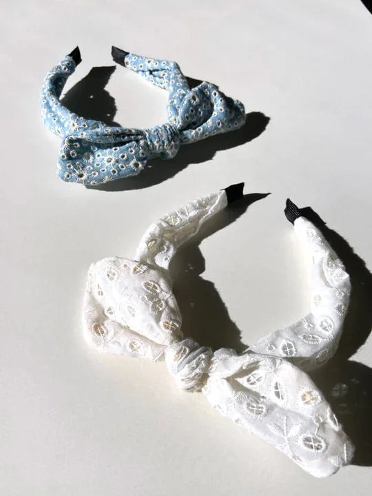 White Lace Embroidered Bow Headband