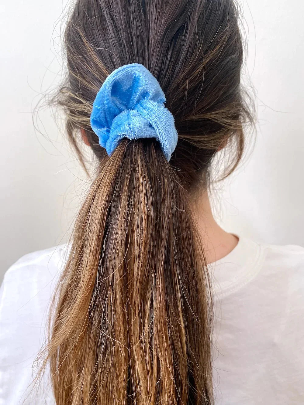 5pc Blue Satin + Velvet Scrunchie Set