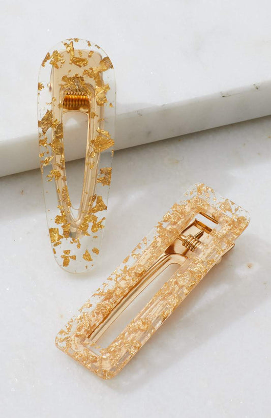 2pc Gold Leaf Resin Hair Clip duo Set