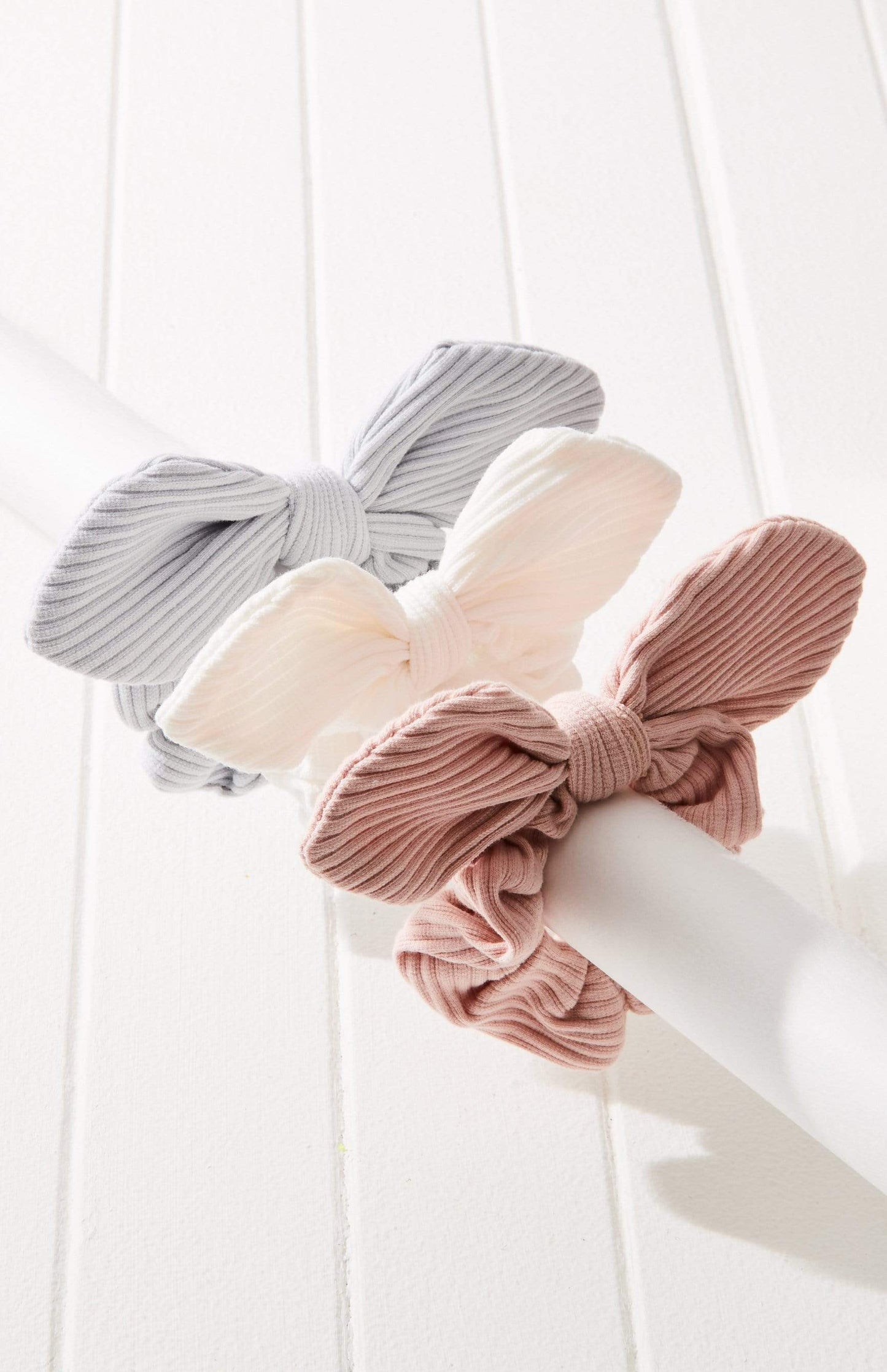 3pc Ribbed Bow Scrunchie trio Set