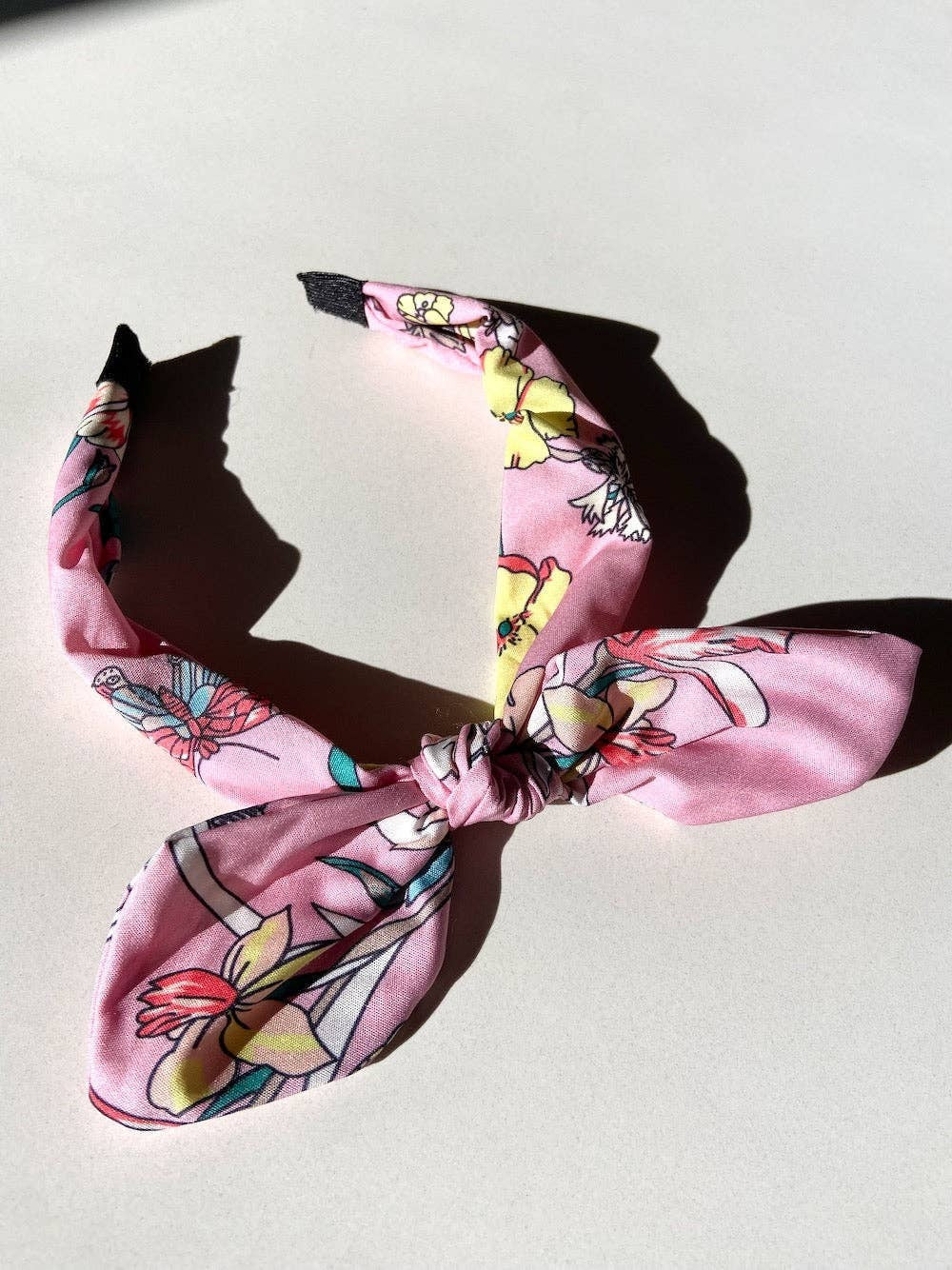 Pink Floral Print Bow Headband