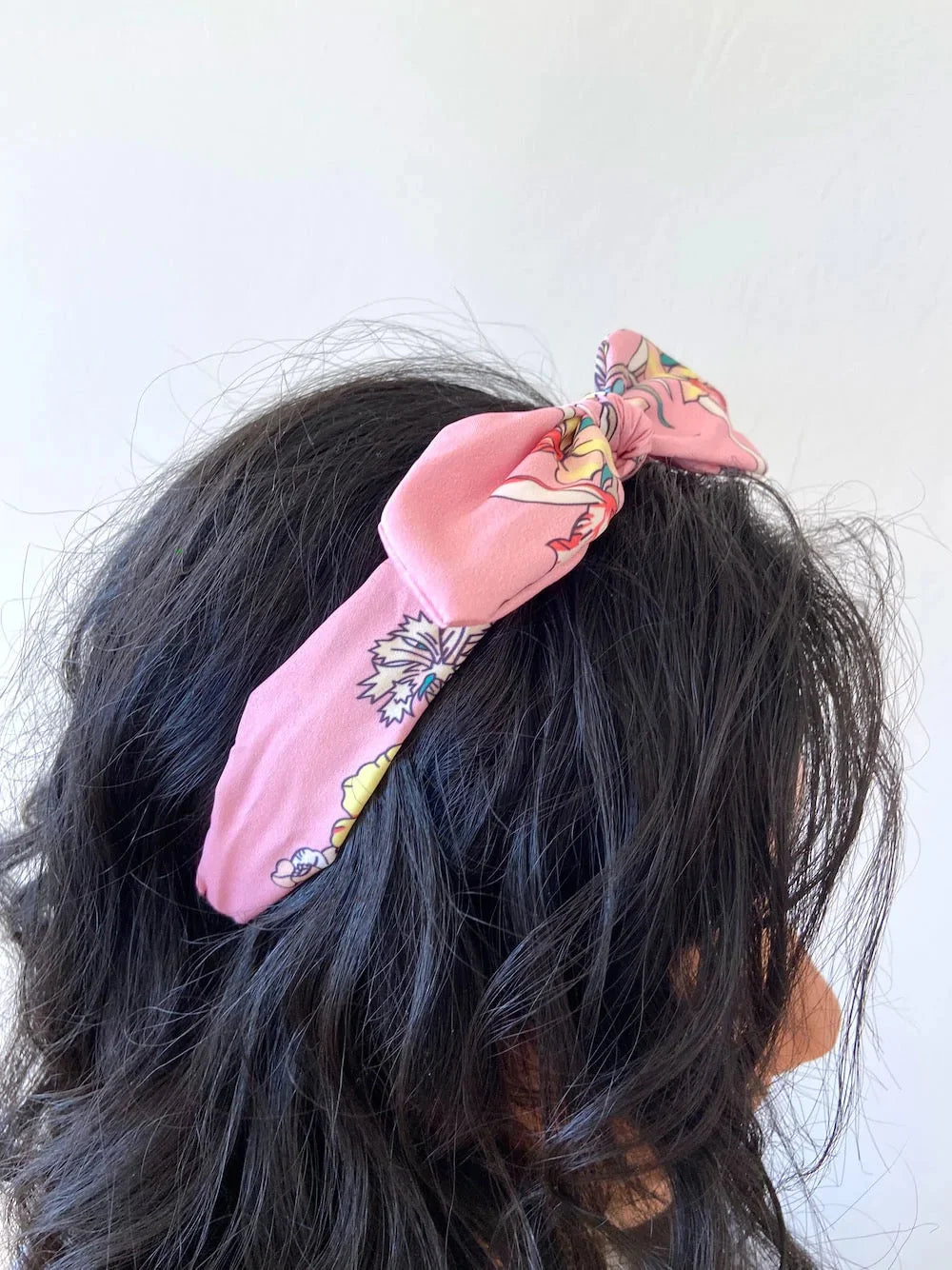 Pink Floral Print Bow Headband