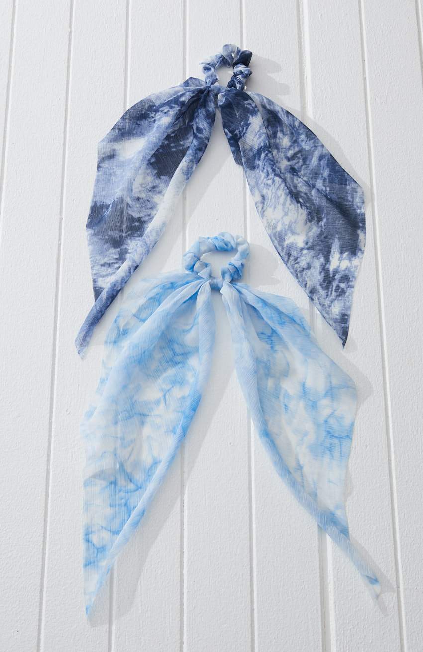 2pc Blue Tie Dye Scarf Scrunchie Set BLUE/NAVY BLUE