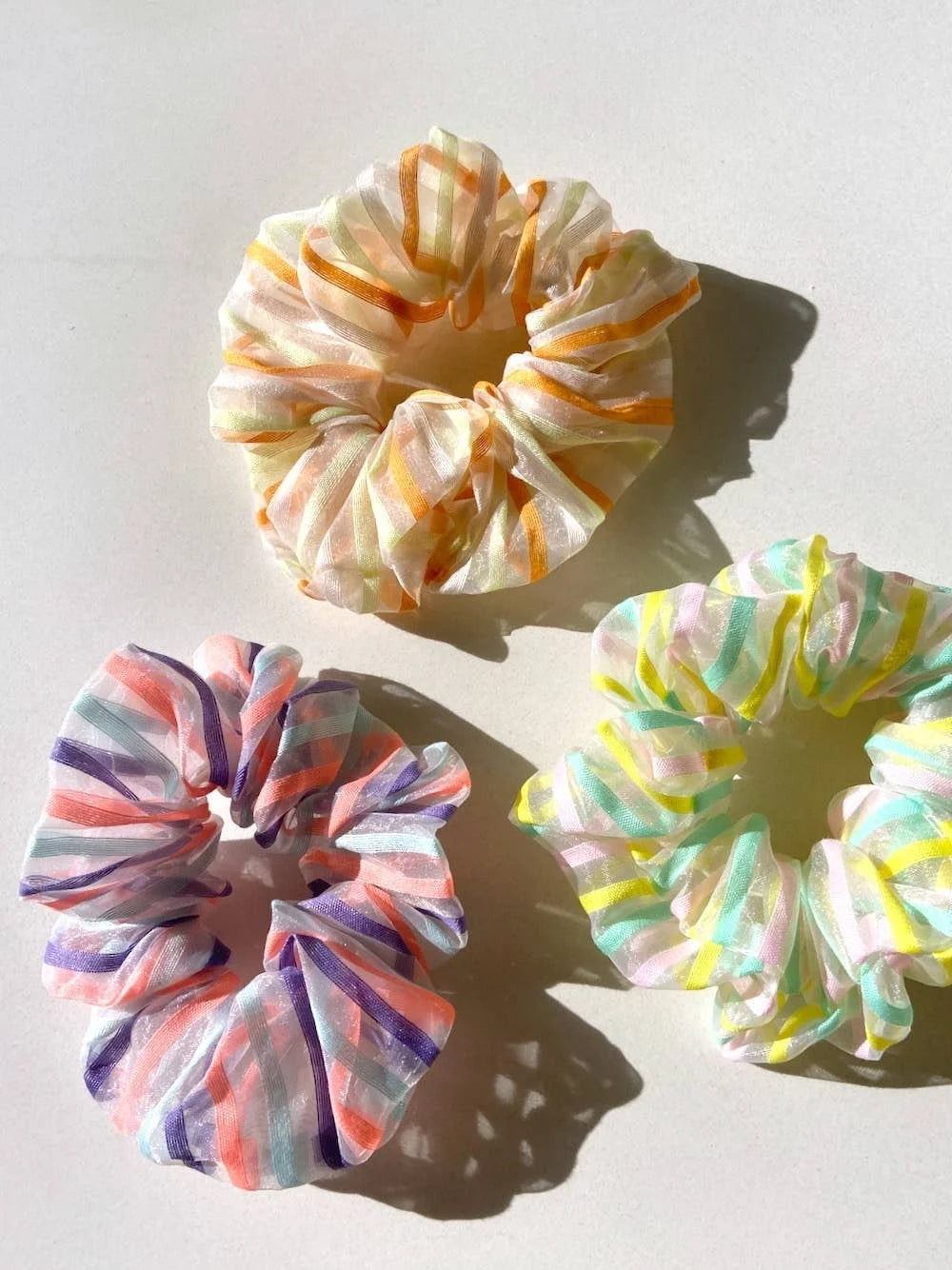 3pc Organza Striped Scrunchie Set